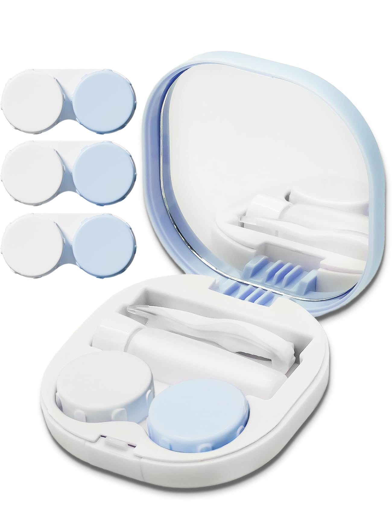 Vastsoon estuche compacto para lentes de contacto en azul, ideal para viajes.