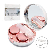 Vastsoon estuche lentes de contacto marmol dorado rosa, diseño práctico para viajar.