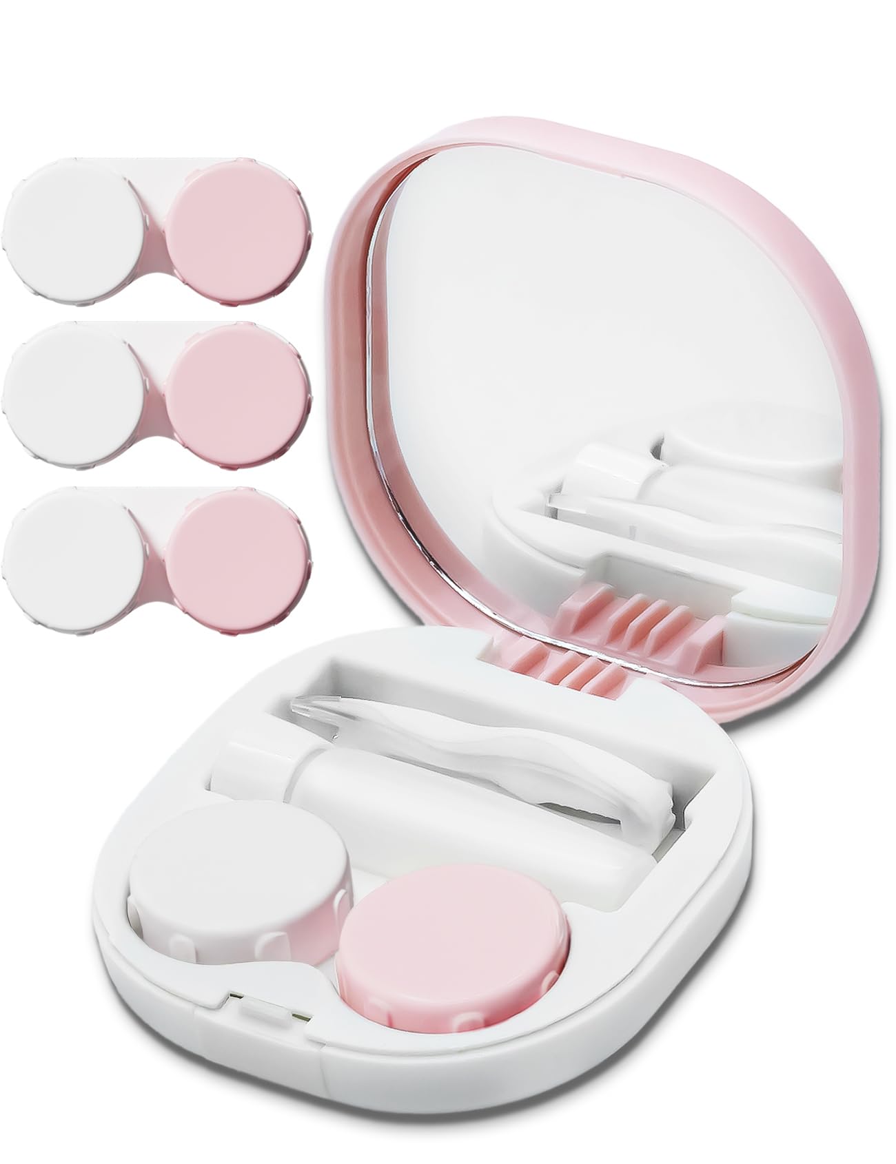 Vastsoon estuche lentes de contacto rosa portátil, ideal para viajes.