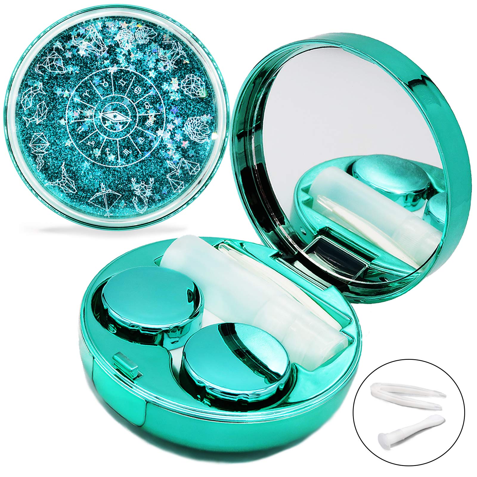 Vastsoon estuche de lentes contacto verde con espejo, práctico para viaje diario.