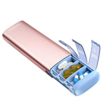 Organizador Vaydeer de píldoras en rosa dorado, ideal para viajes