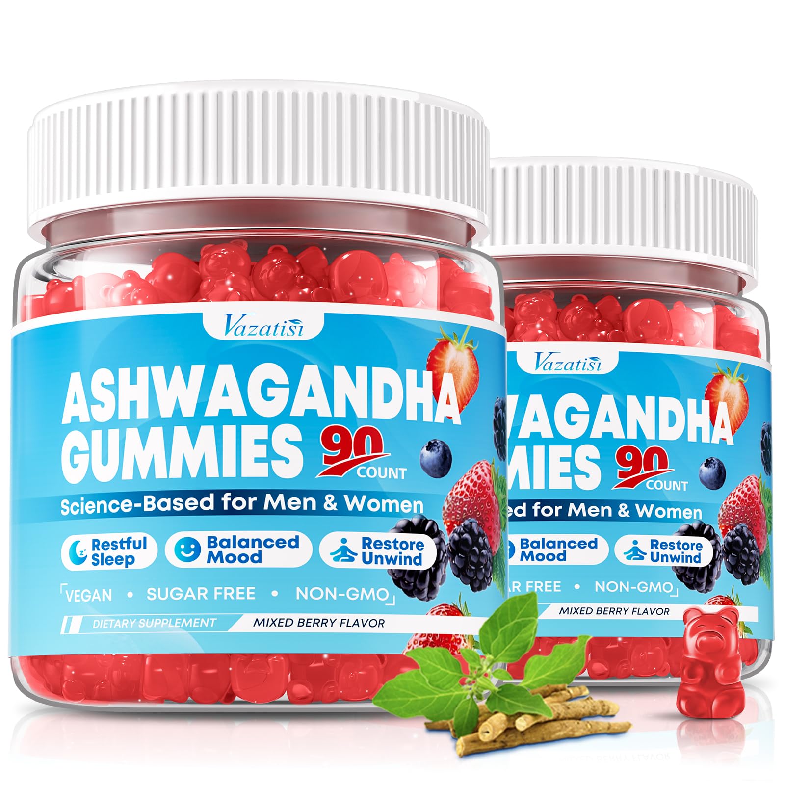 Vazatisi Ashwagandha Gummies: frasco reutilizable para llevar, ideal para tu rutina diaria.