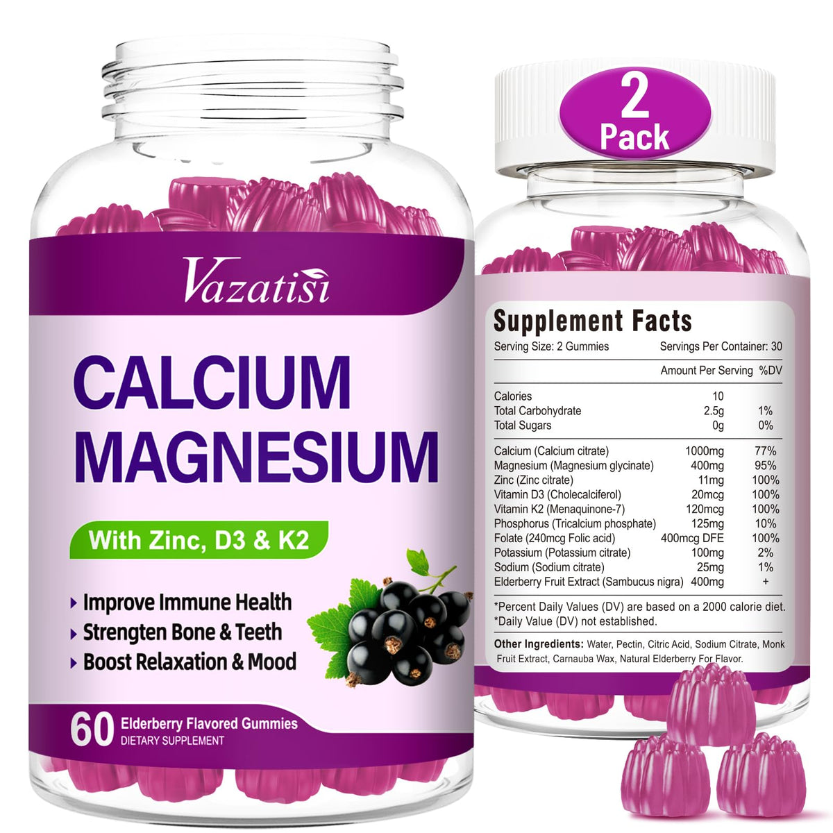 Gomitas Vazatisi calcio magnesio zinc, empaque atractivo para uso diario