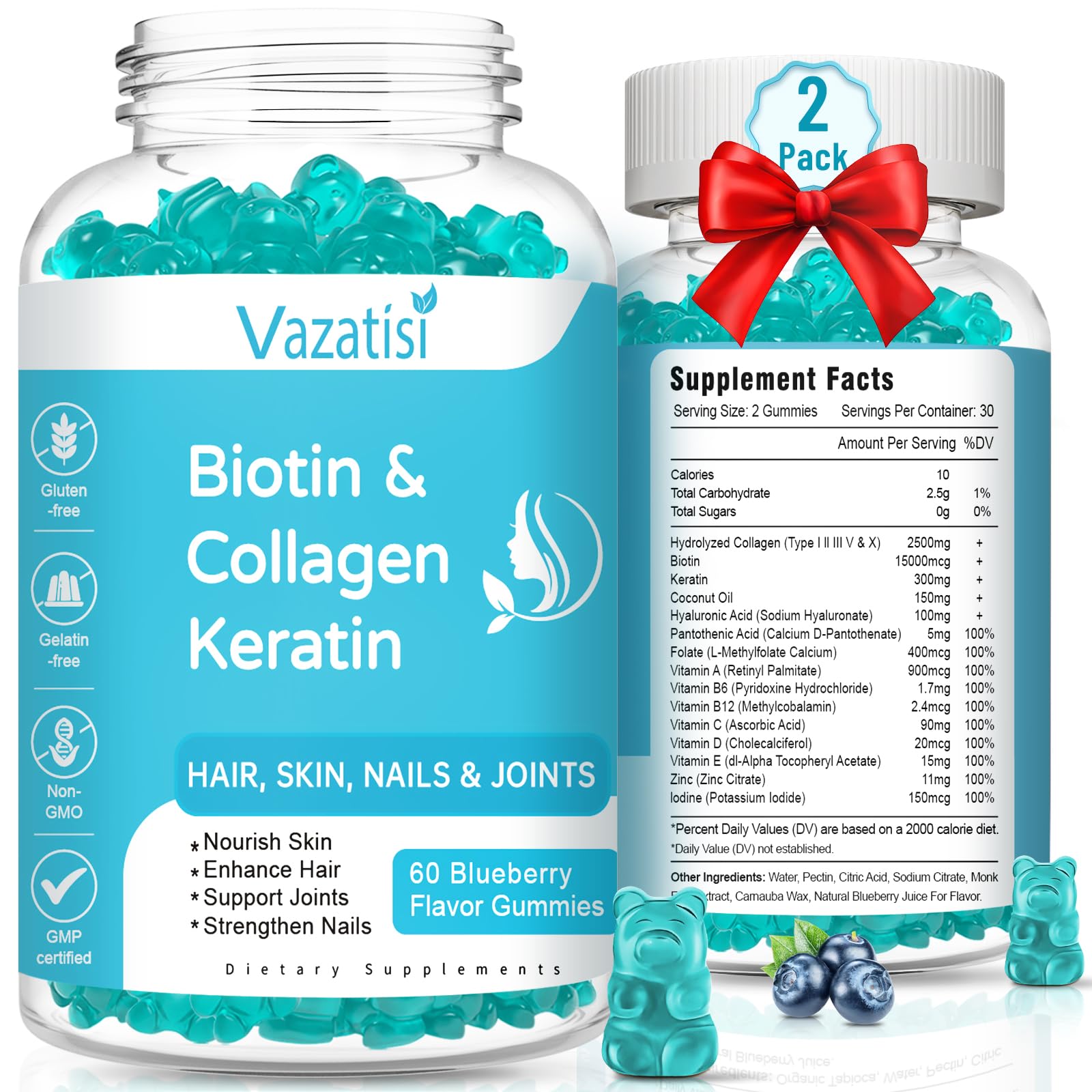 Gomitas Vazatisi Biotina con colágeno en frasco para cabello y uñas saludables