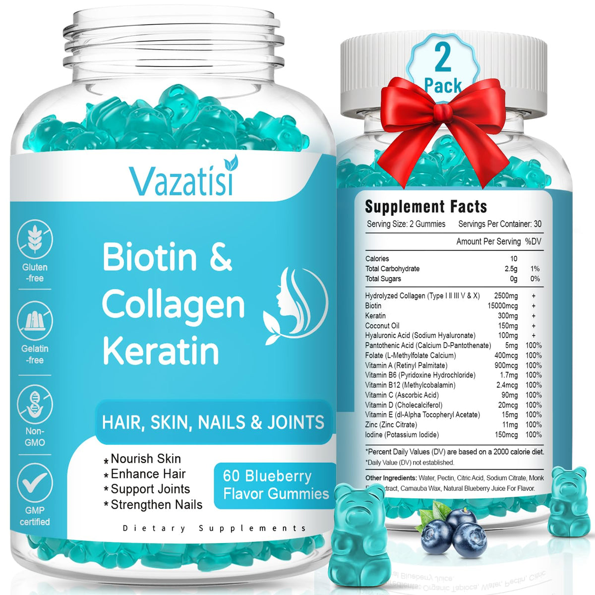 Gomitas Vazatisi Biotina con colágeno en frasco para cabello y uñas saludables
