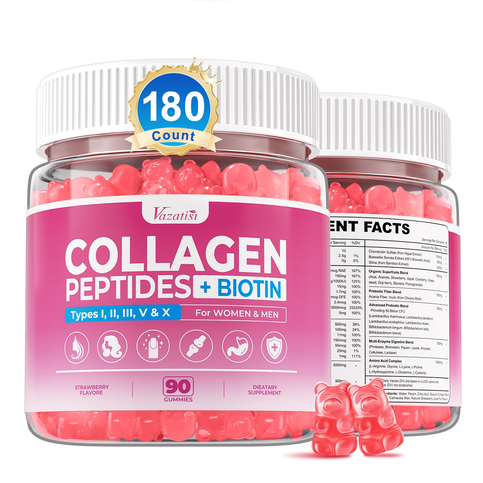 Gomitas Vazatisi Colágeno Multi, bote visible, soporte a la elasticidad de la piel
