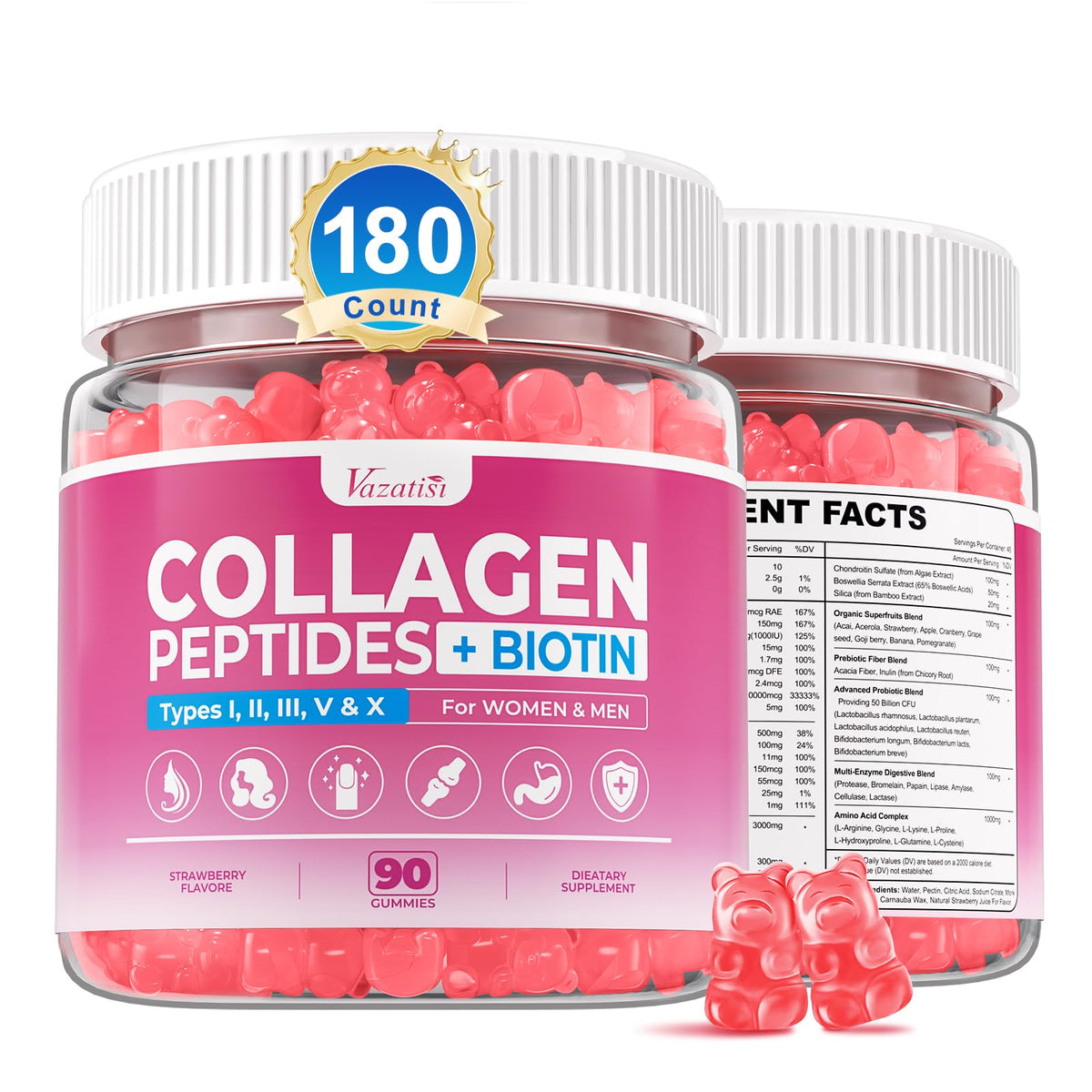 Gomitas Vazatisi Colágeno Multi, bote visible, soporte a la elasticidad de la piel