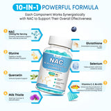 Etiqueta frontal de Vazatisi NAC Gummies con beneficios antioxidantes.