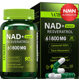 VCBIRD Nad Resveratrol botella frontal, muestra liposomal NAD para energía diaria