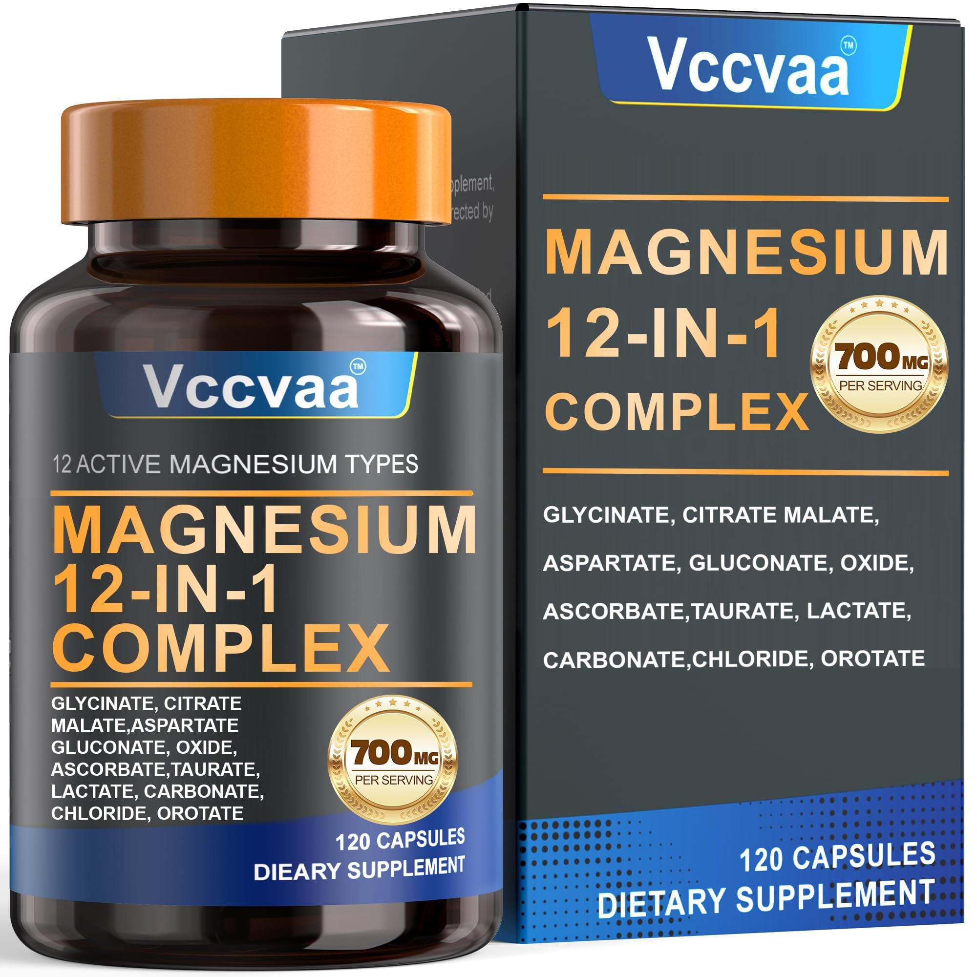 Vccvaa Magnesium Complex 700mg: cápsulas en botella para uso diario