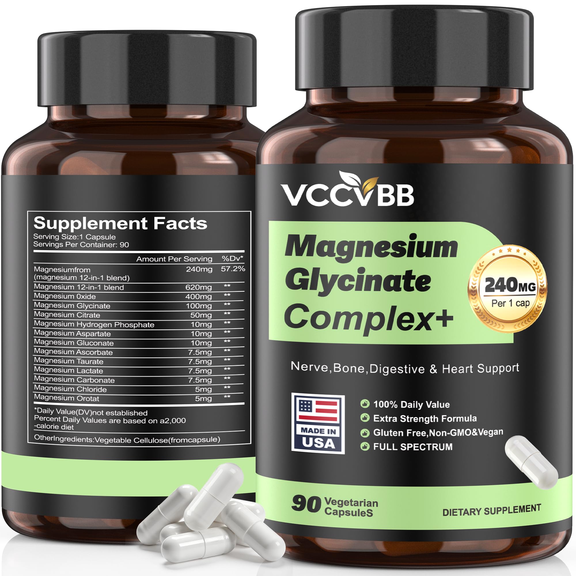 VCCVBB Magnesio Complejo, botella visible, apoyo a la relajación muscular diaria