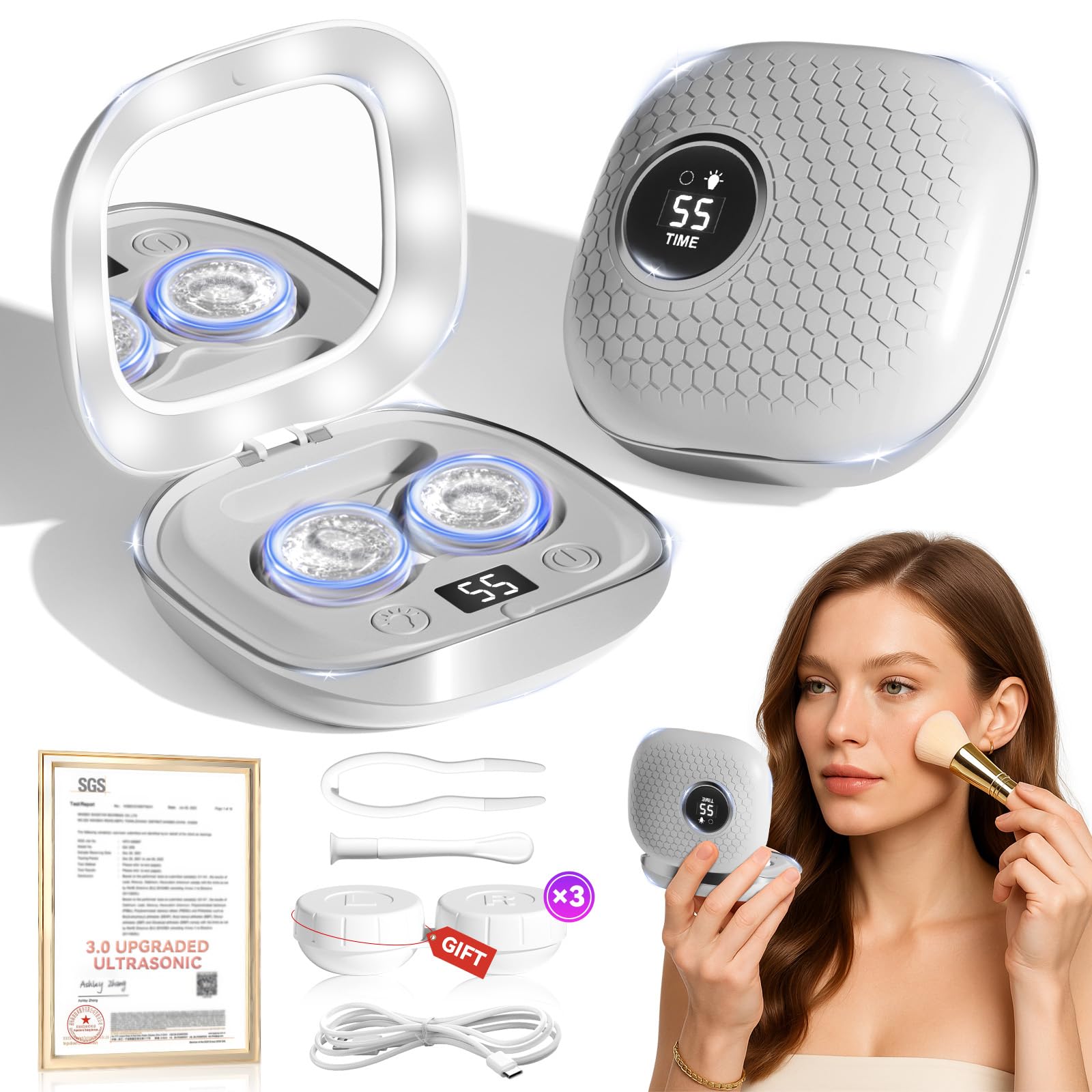 VCNFPRO limpiador ultrasonico para lentes de contacto con motor 50KHz para limpieza eficiente.