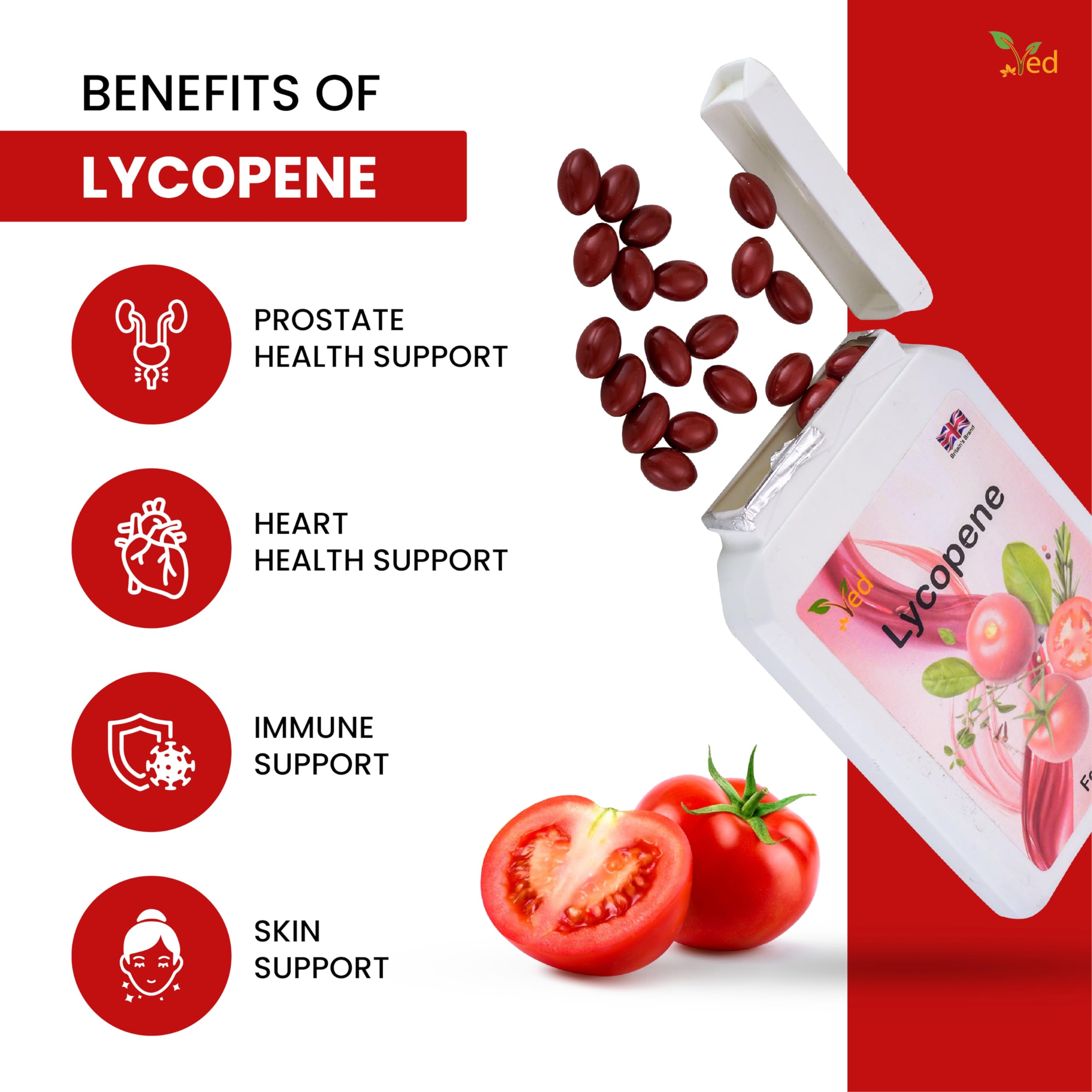 Ved Lycopene 500 mg: cápsulas blandas fáciles de tragar.