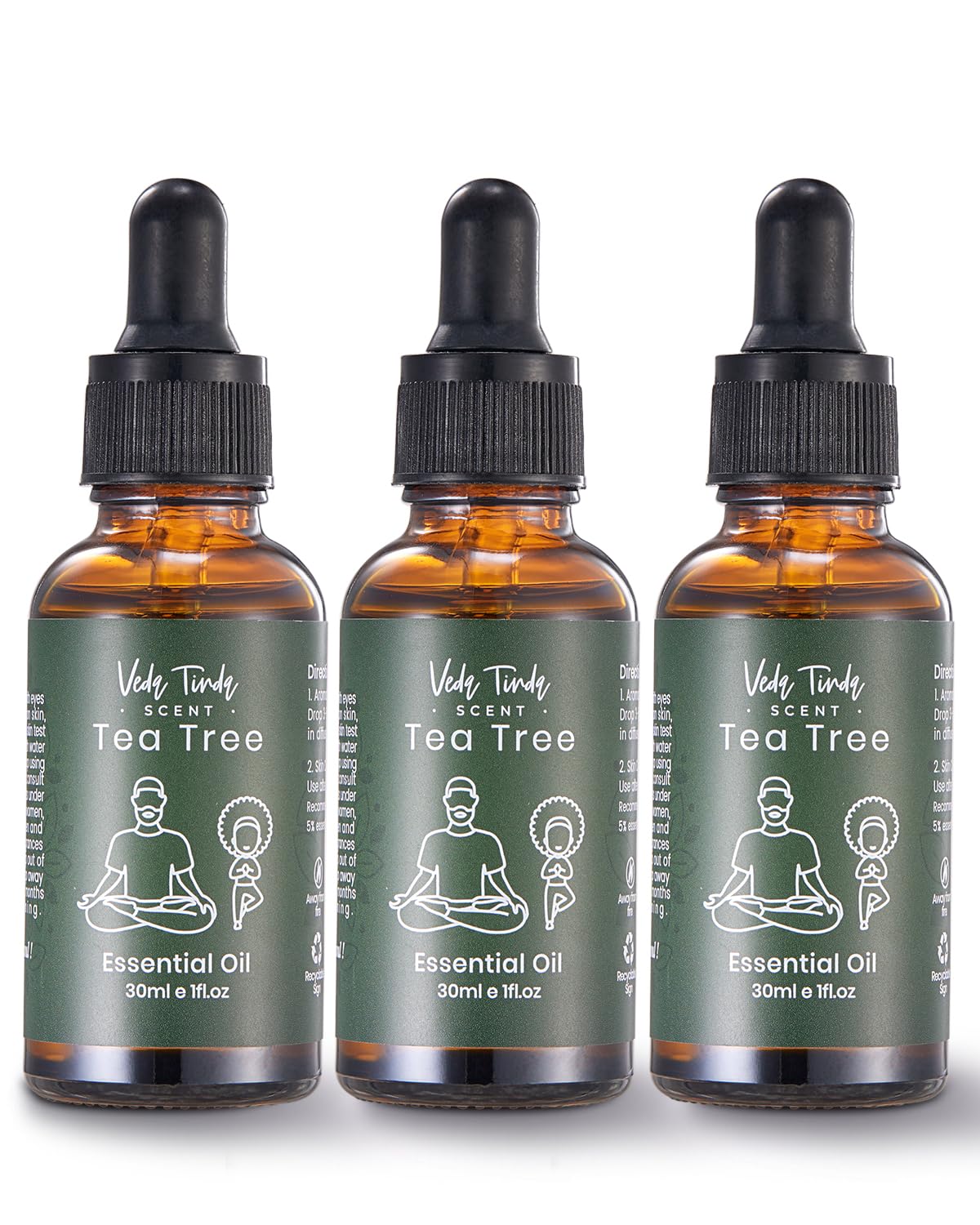 Veda Tinda Scent Aceite de árbol de té con gotero para dosificar con precisión.
