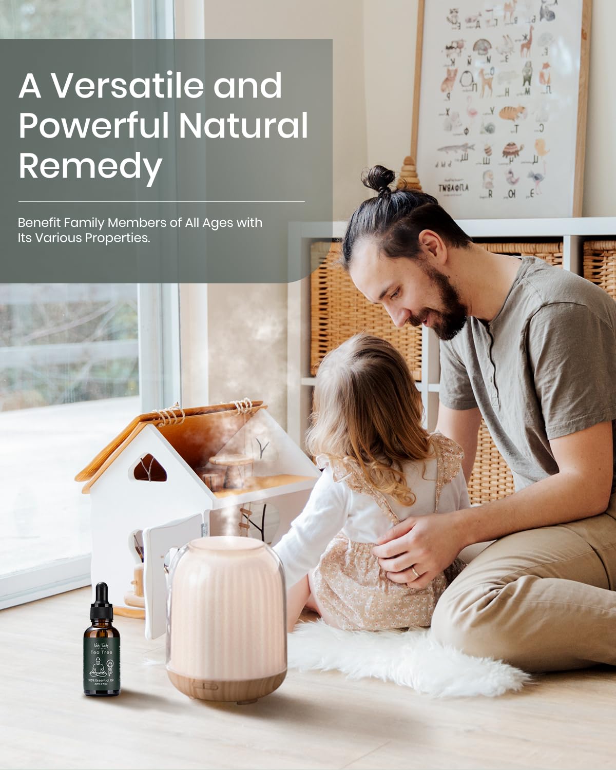 Veda Tinda Scent Ambiente relajante con aceite de árbol de té en habitación.