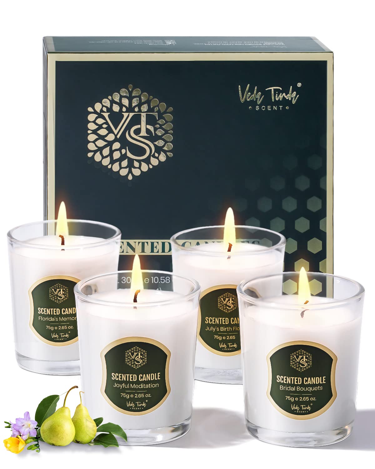 Veda Tinda Scent conjunto de velas de cera de abeja en frascos de cristal para ambientar.