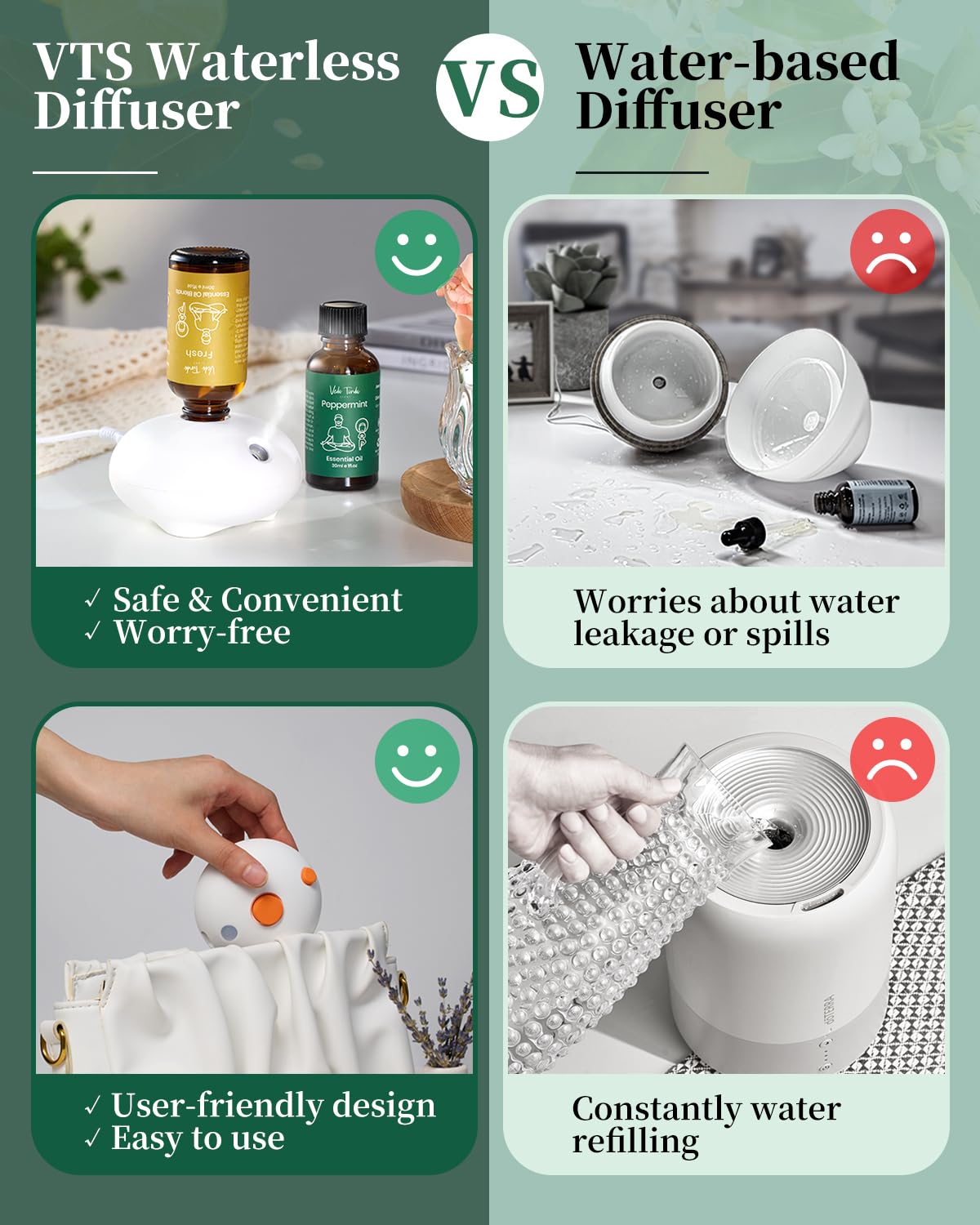 Difusor Veda Tinda Scent, funcionamiento silencioso para estudio o dormitorio.