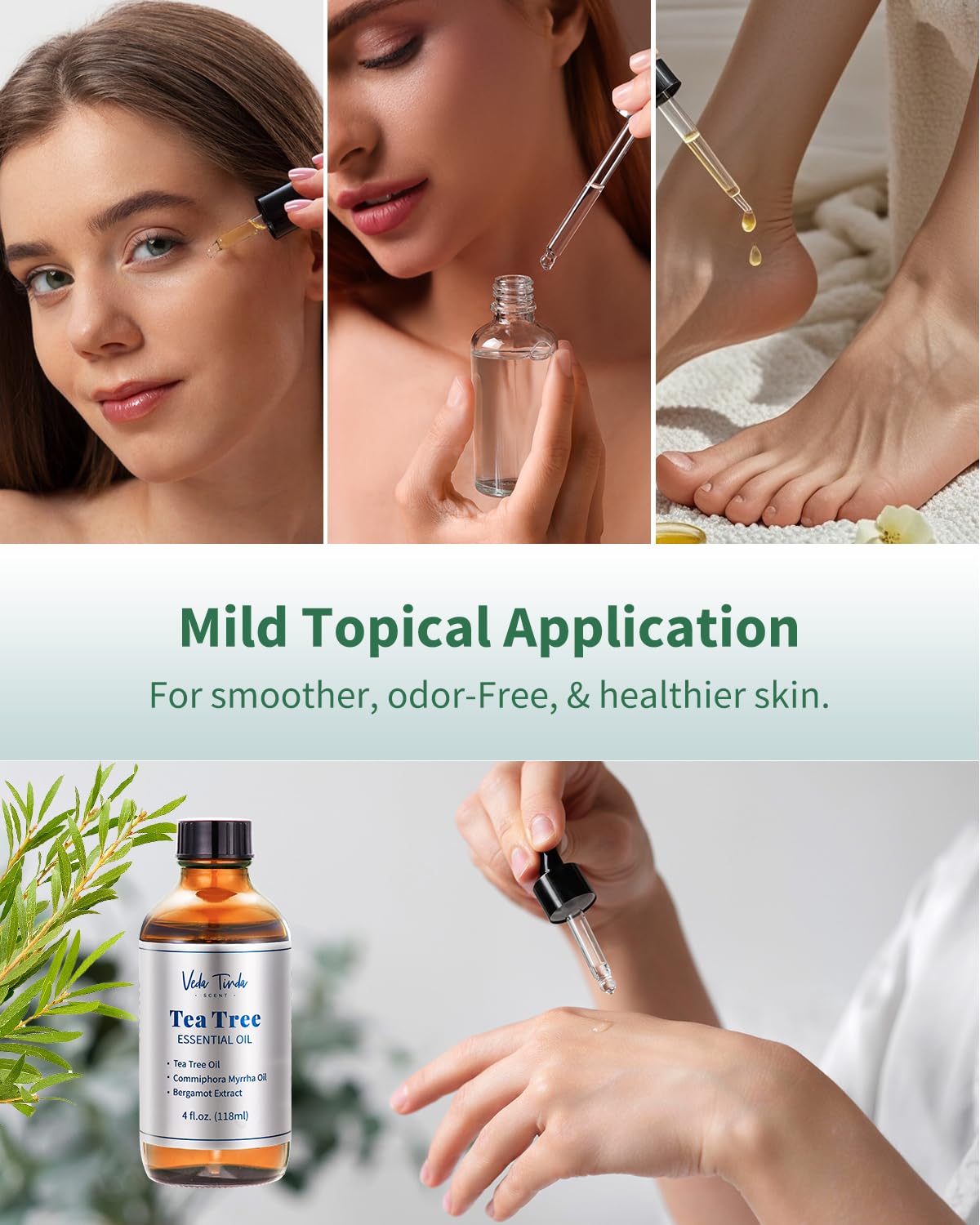 VEDA TINDA SCENT Tea Tree Oil para manos y pies, hidratación suave.