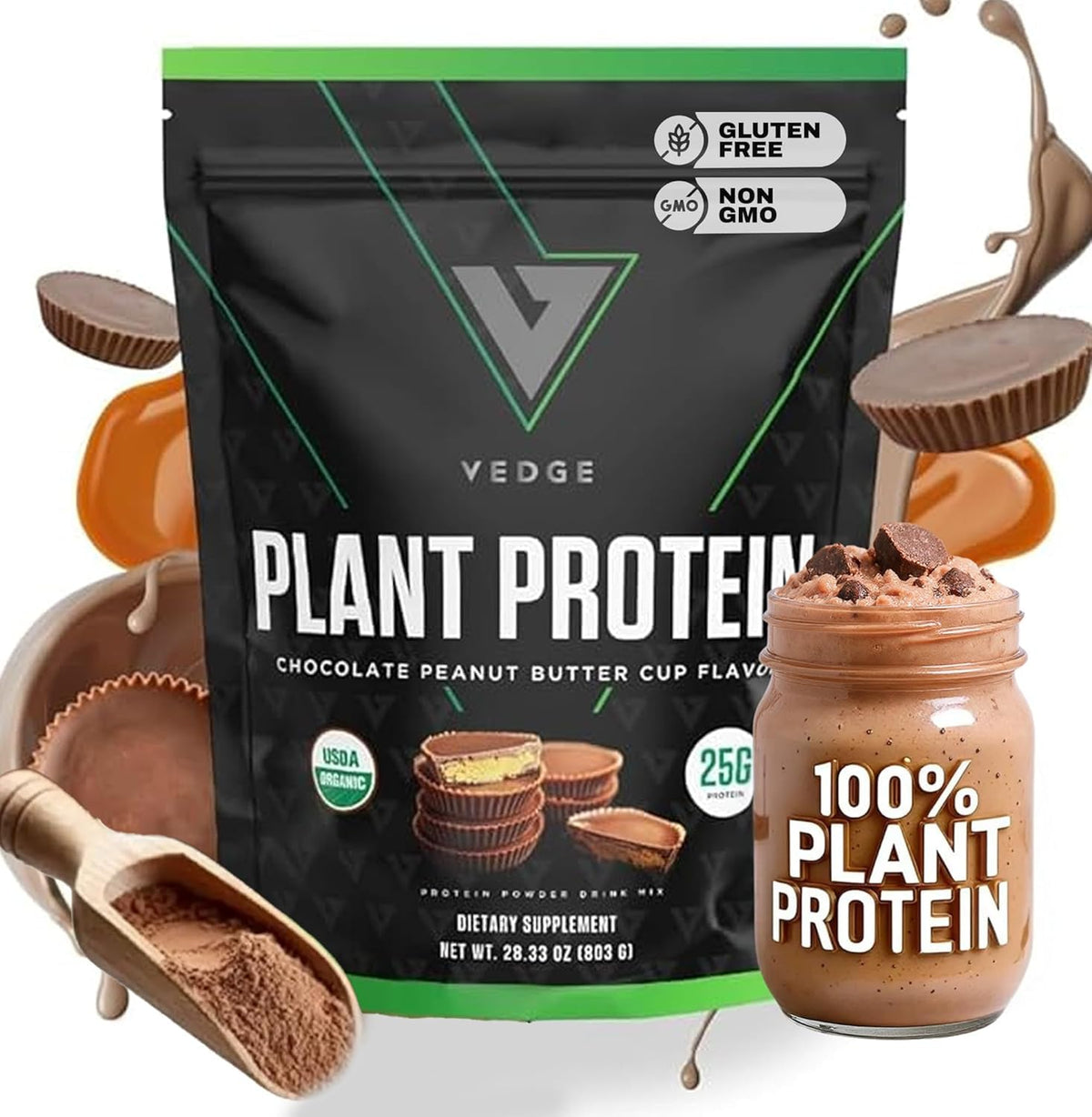 VEDGE Proteína vegana en polvo, empaque compacto para entrenamientos diarios