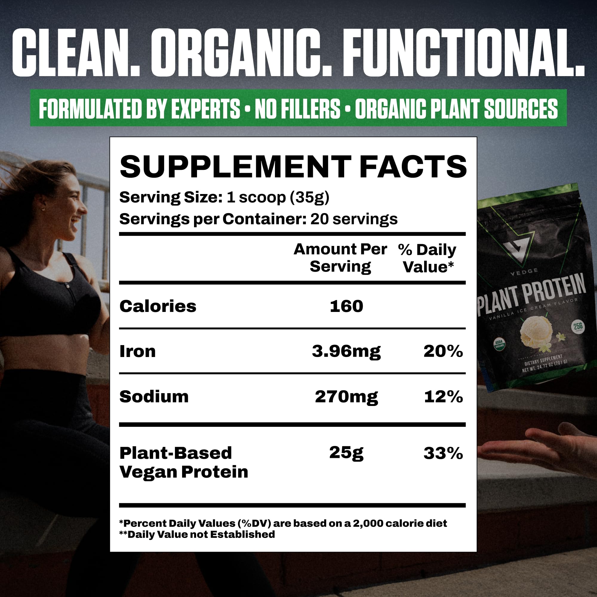 VEDGE Proteína Vegana: etiqueta de ingredientes revela origen vegetal