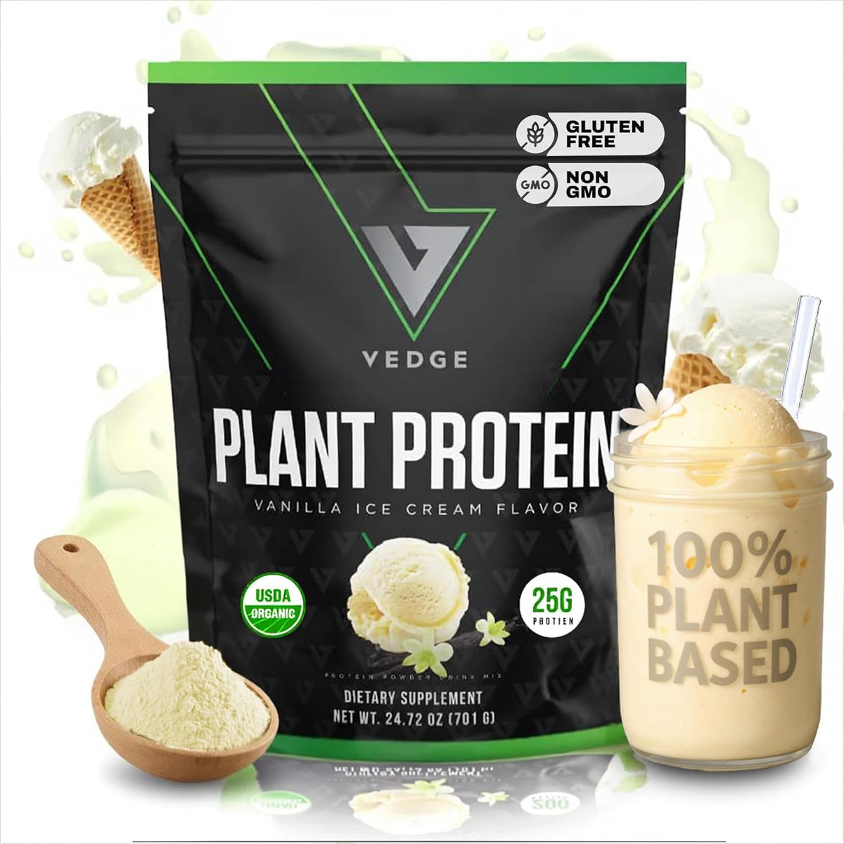 VEDGE Proteína Vegana: vertido de bote para batidos sin grumos