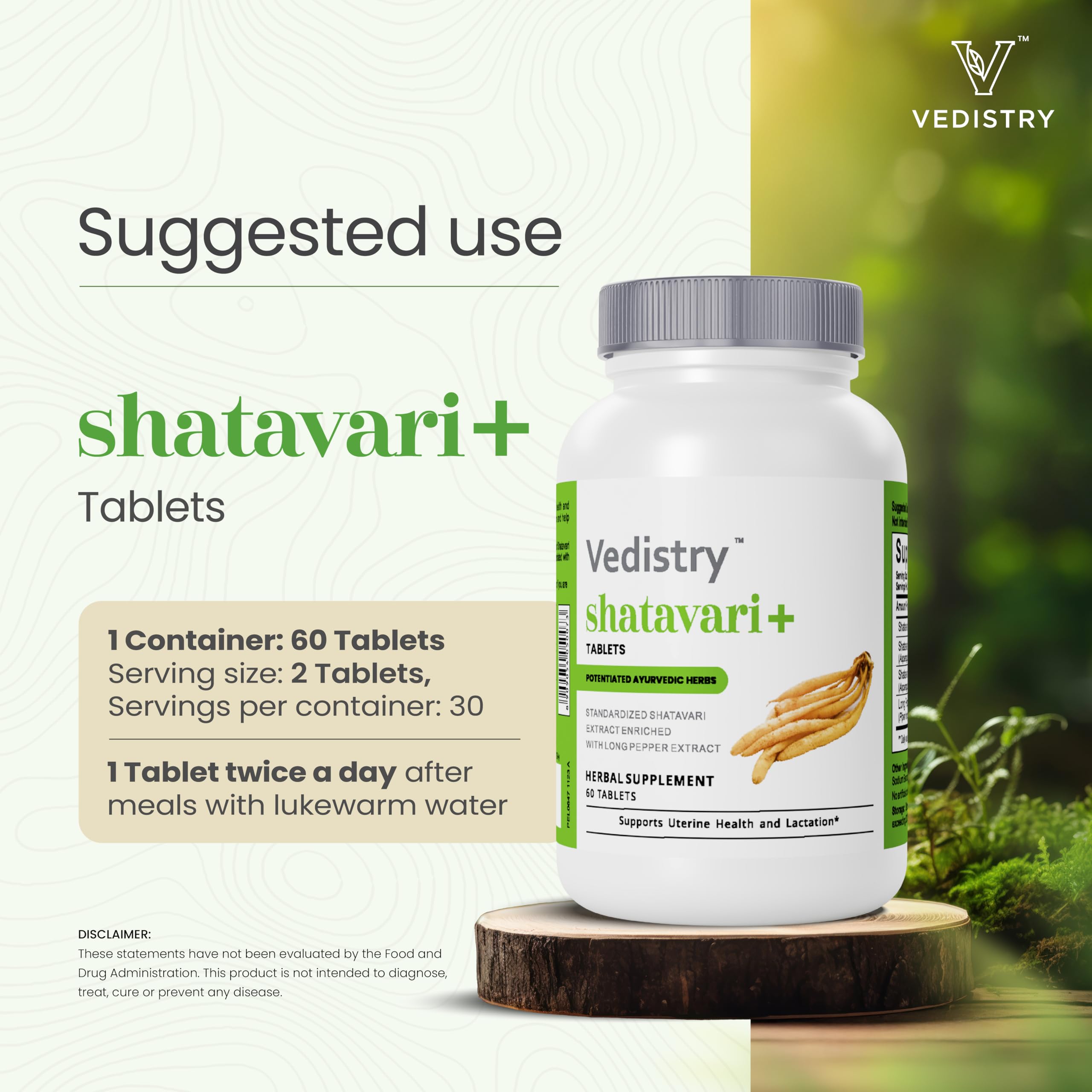 Vedistry Shatavari tableta con Piperina para mejor absorción