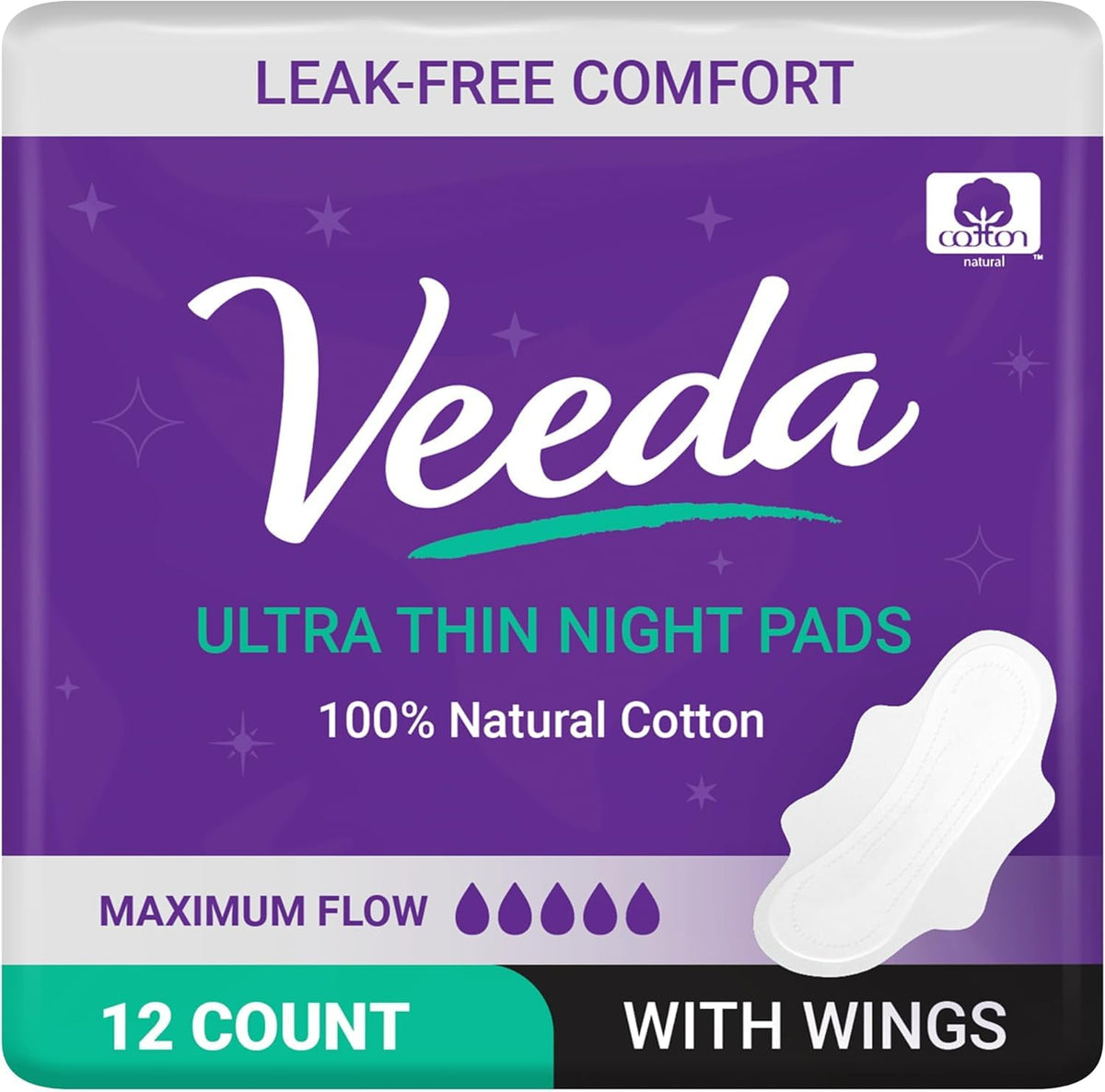 Veeda capa superior de algodón natural para contacto suave nocturno.