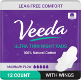 Veeda capa superior de algodón natural para contacto suave nocturno.
