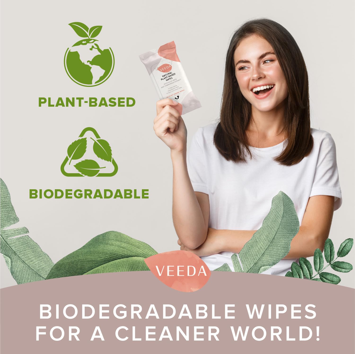 Veeda biodegradables con empaque sostenible para cuidar el planeta.