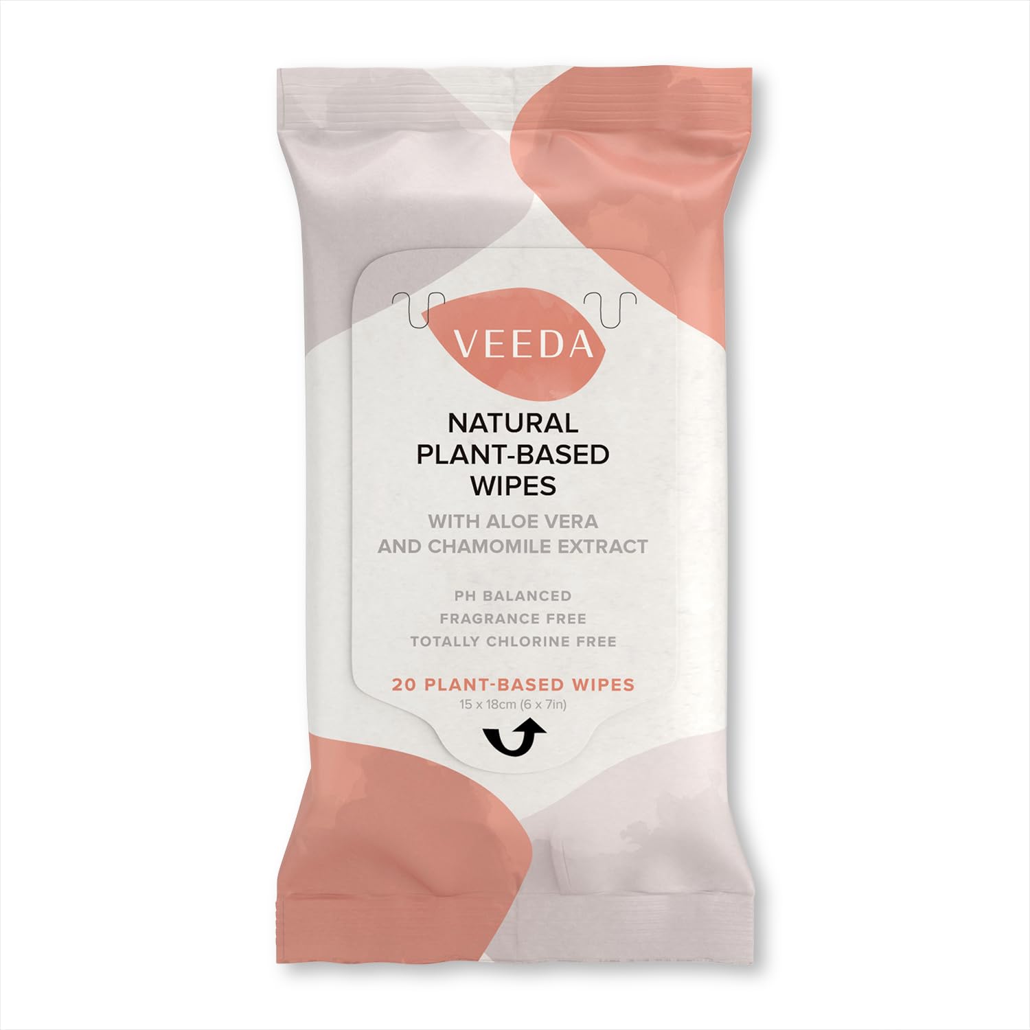 Veeda toallitas femeninas con aloe y manzanilla para limpieza suave.