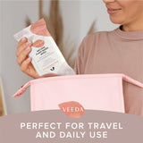 Veeda sin fragancia ni alcohol para frescura diaria sin irritación.