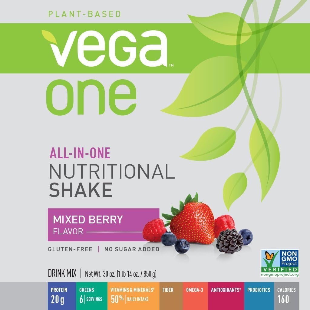 Vega One etiqueta de ingredientes: vitaminas basadas en frutas y verduras.