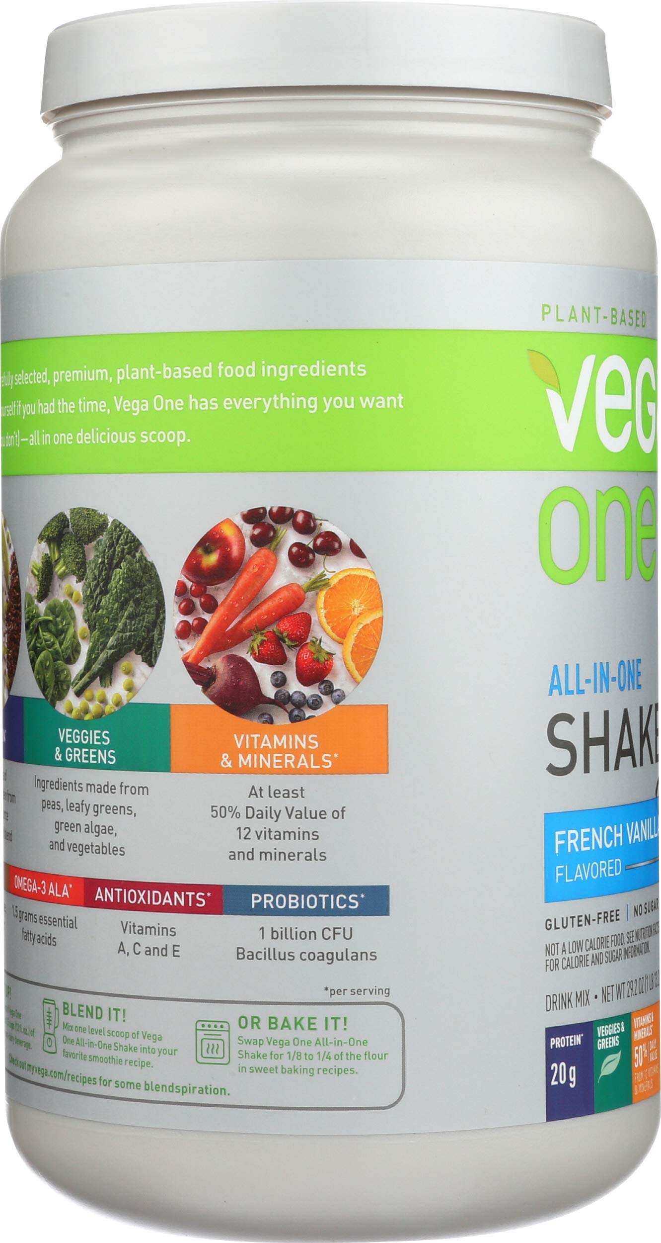 Vega-One aporta fibra y omega-3 para batidos completos.