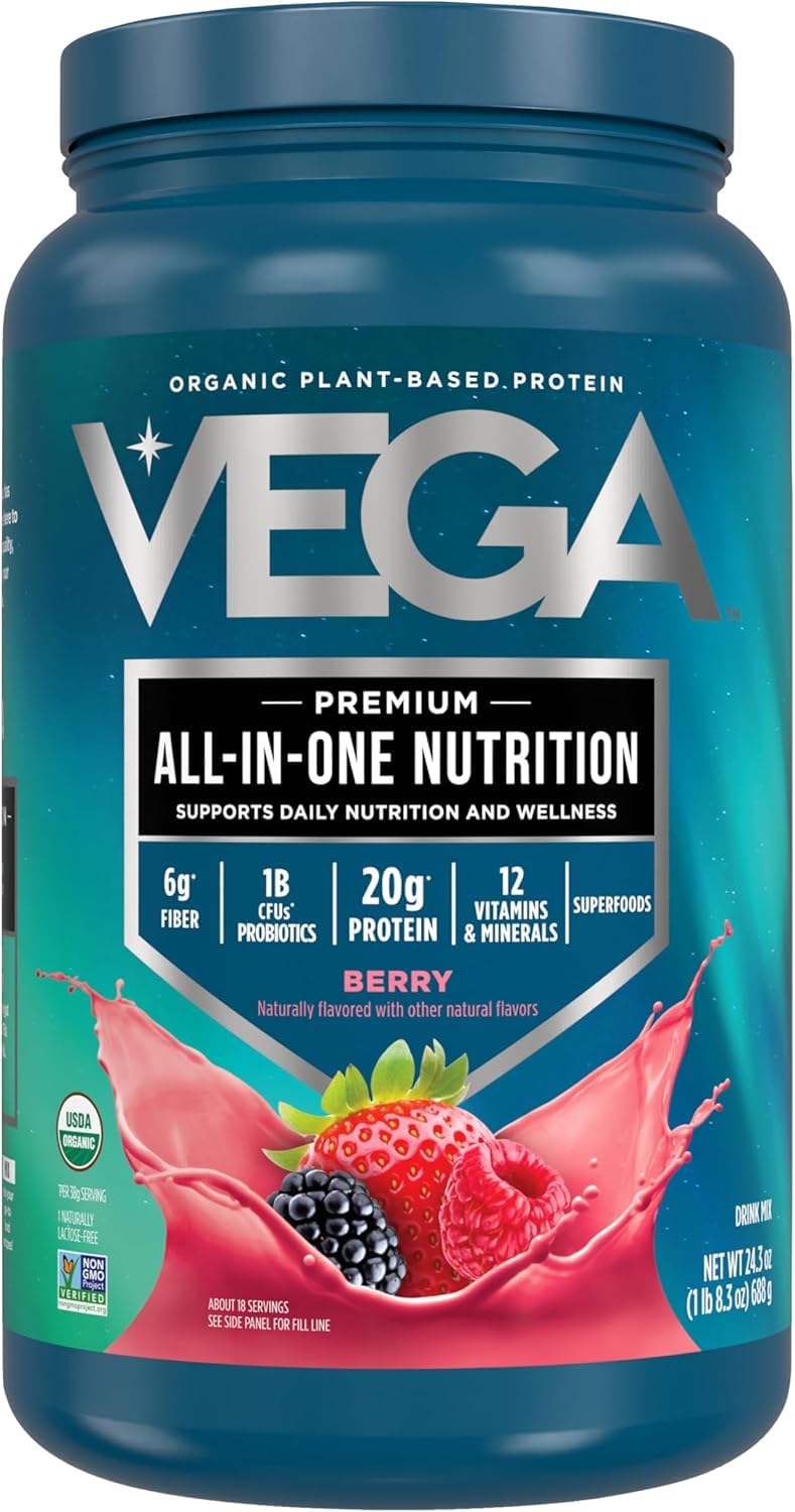 Vega One textura de polvo: fibra y proteína vegetal para batidos.