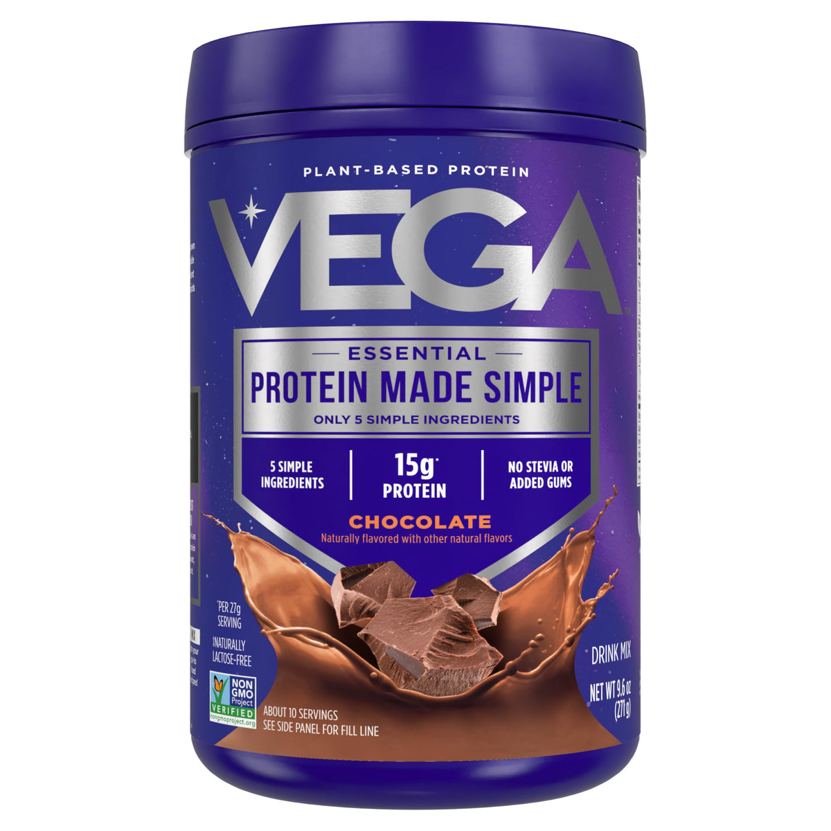 Vega Protein Made Simple chocolate, envase visible, perfecto para batidos rápidos.