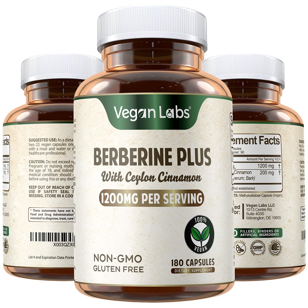 Vegan Labs Berberine HCL 1200mg: botella visible para apoyo al bienestar diario.
