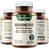 Vegan Labs Berberine HCL 1200mg: botella visible para apoyo al bienestar diario.