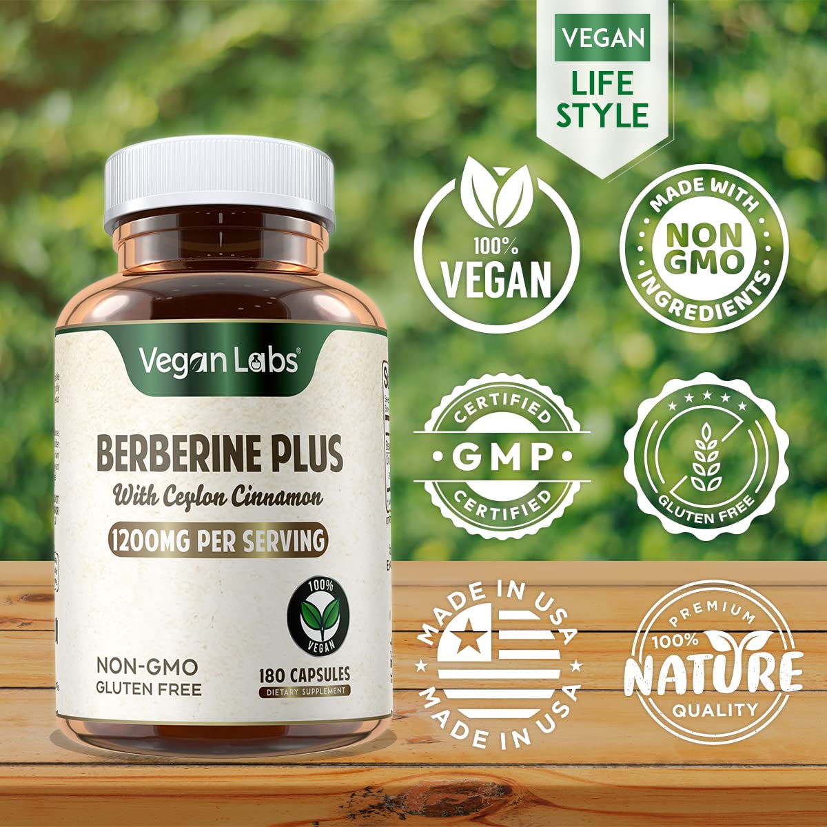 Vegan Labs Berberine HCL 1200mg: ingredientes naturales aptos para veganos.