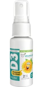 Vegan Life Nutrition spray Vitamina D3 para niños con sabor naranja en envase.