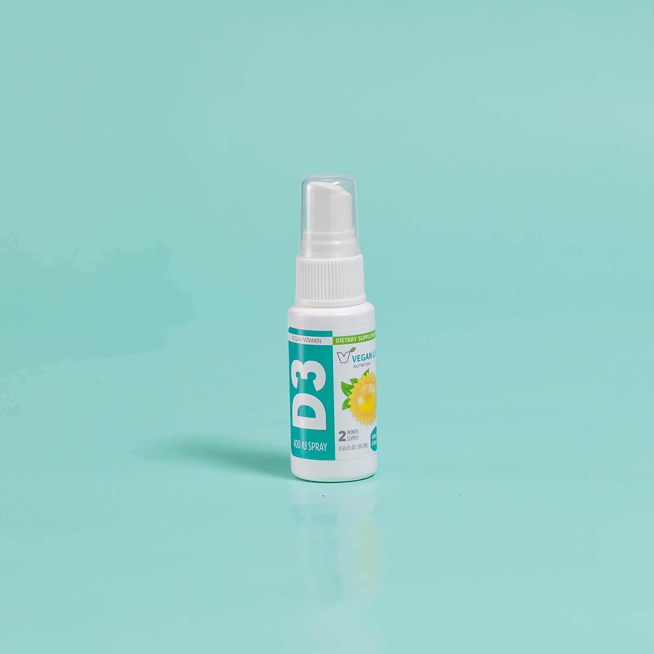 Vegan Life Nutrition Vitamina D3 spray para boca, sabor naranja, uso directo.