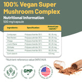 Vegan Vitality Multi Mushroom Capsules: dosis diaria para concentración sostenida tras el desayuno.