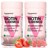 VEGEPOWER Biotin Gummies sabor fresa para cuidado del cabello y uñas.