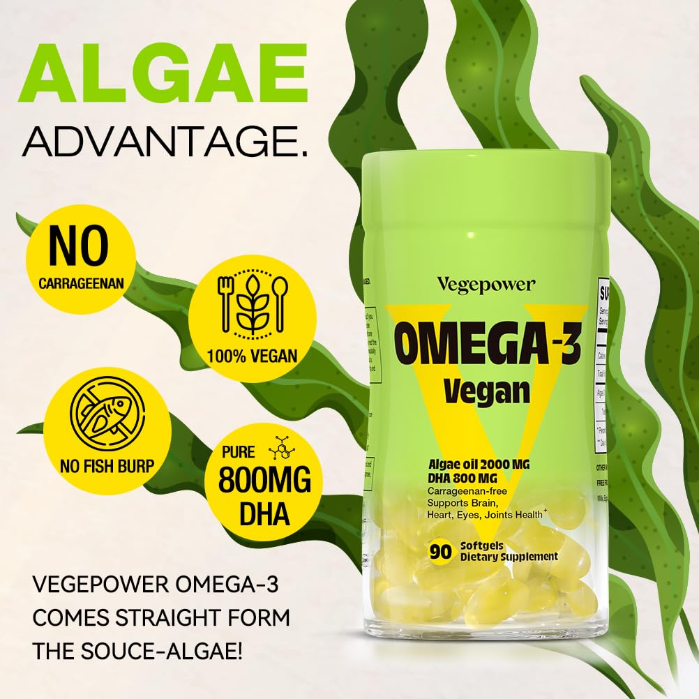 VEGEPOWER cápsulas de algas con DHA para apoyar la función cerebral.
