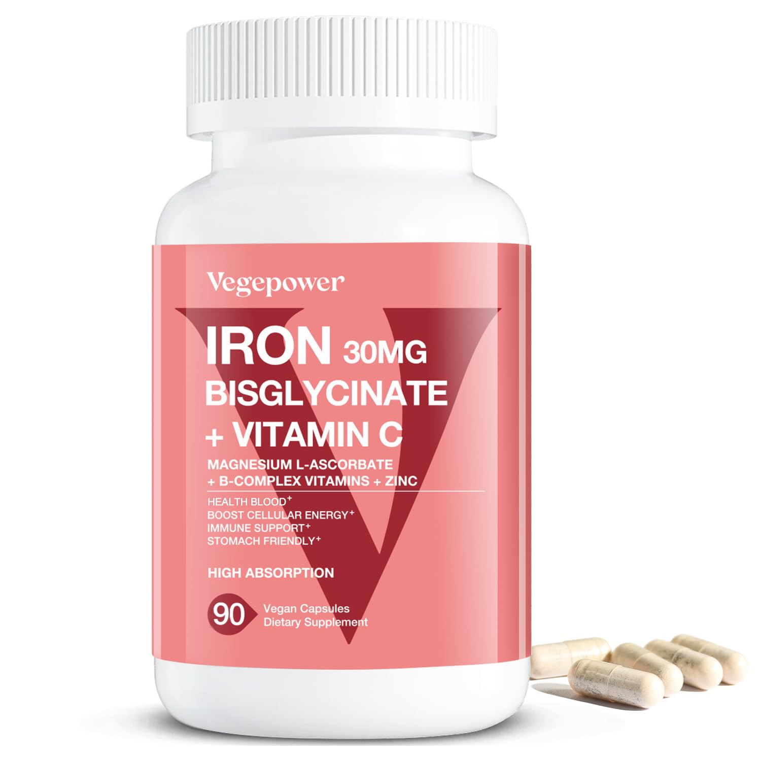 VEGEPOWER Hierro Bisglicinato - cápsulas para mayor absorción y estómago suave.