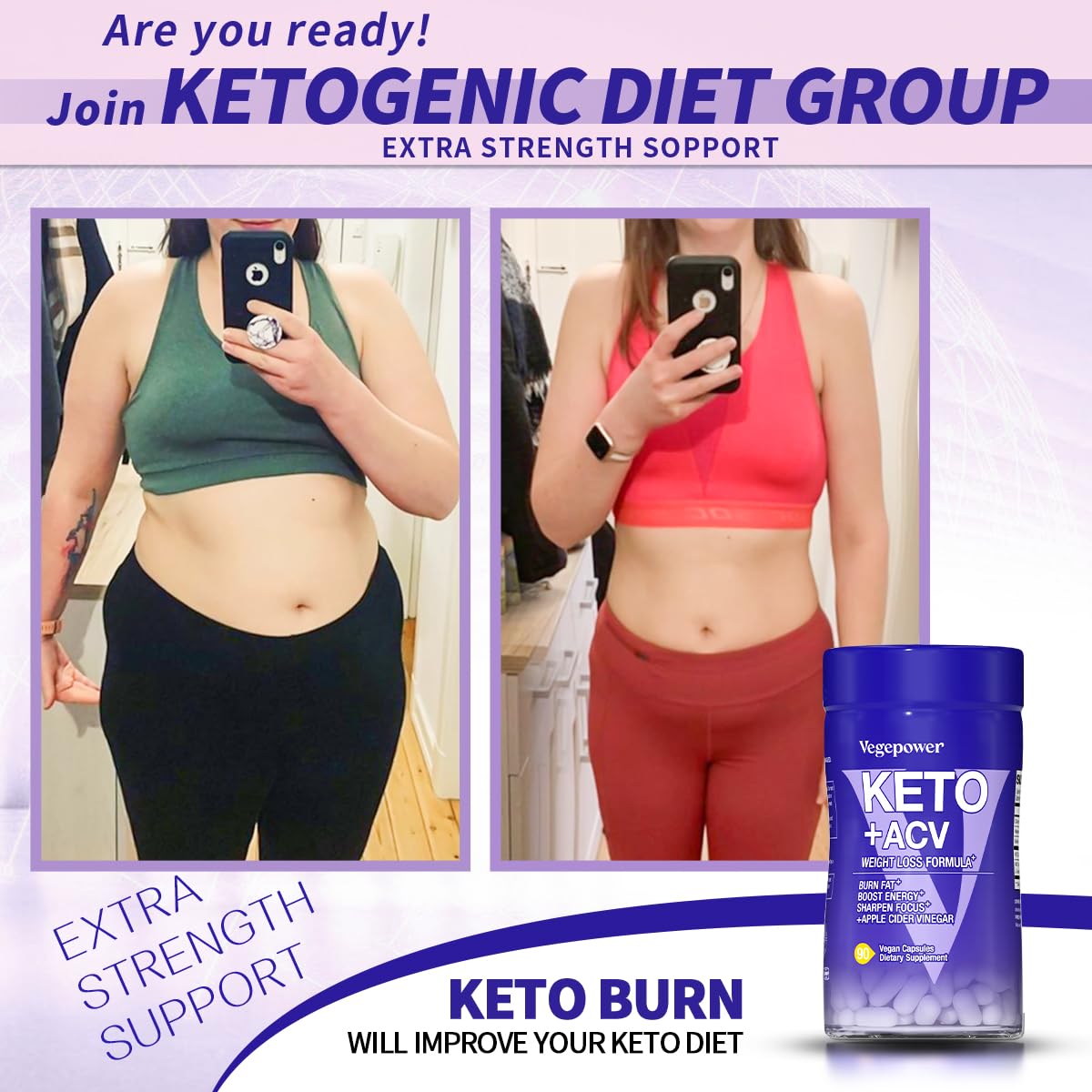 VEGEPOWER Keto Pills tapa cerrada, diseño seguro para la dieta