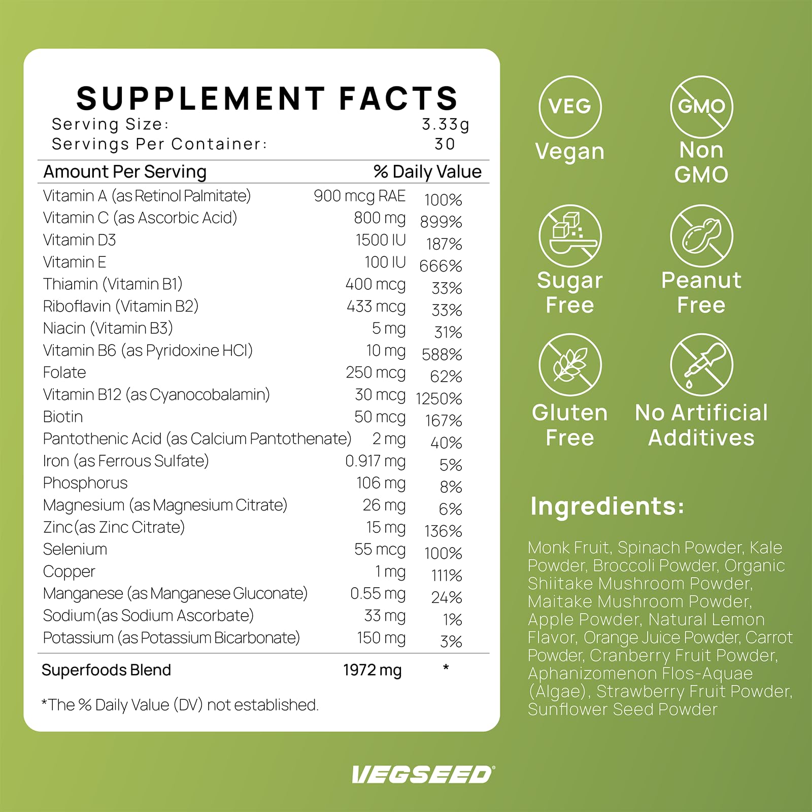 Vegseed Immunity Greens, cuchara medidora, facilita la dosis diaria
