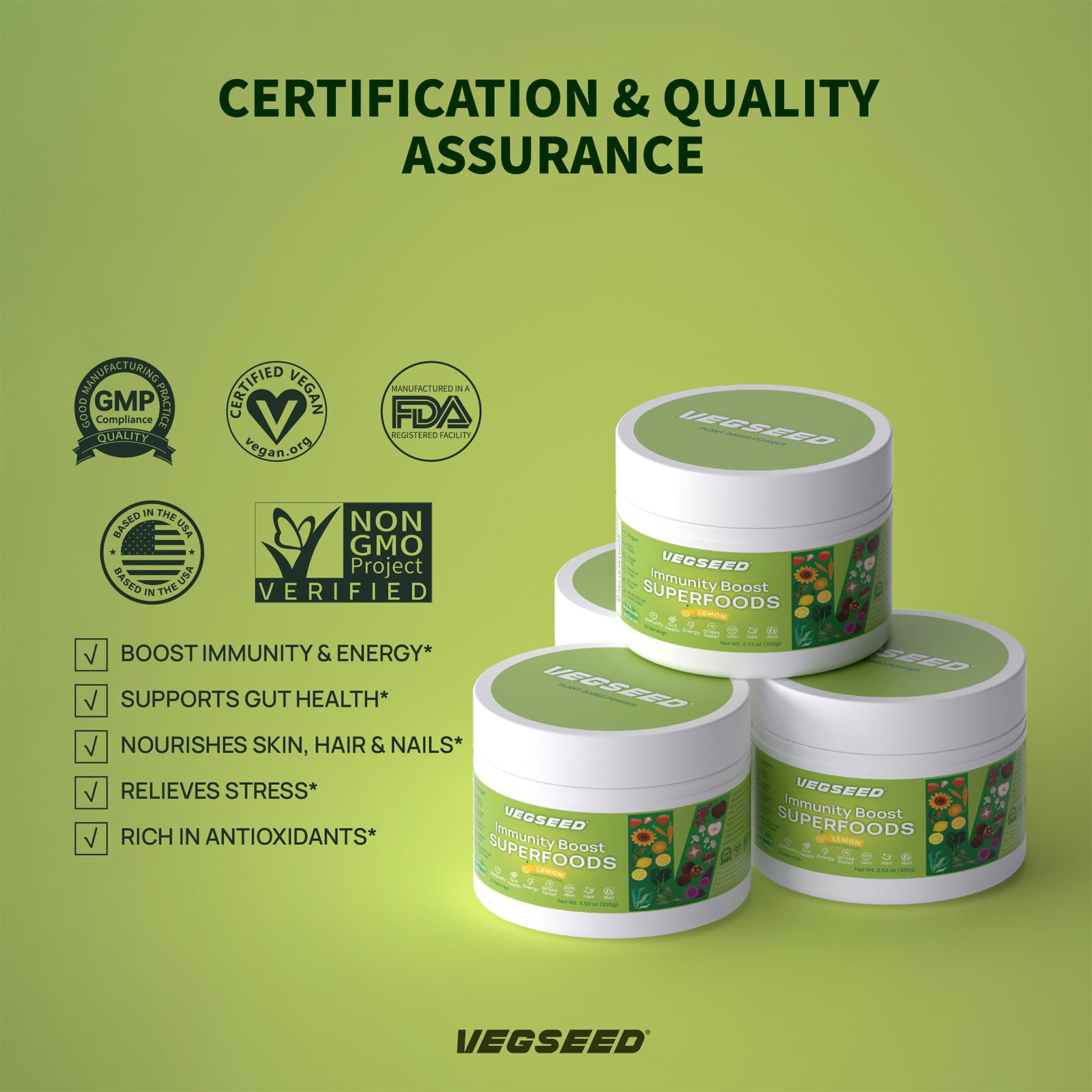 Vegseed Immunity Greens, sabor limón suave para batidos