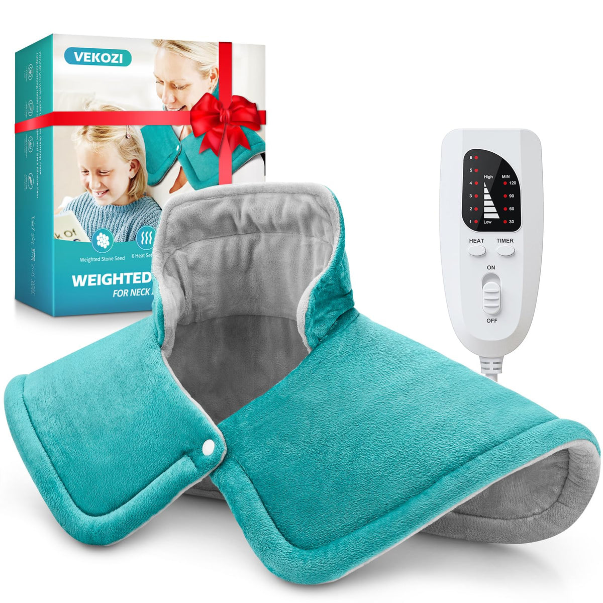 VEKOZI almohadilla de calor para cuello y hombros azul, confort cálido y cobertura amplia.