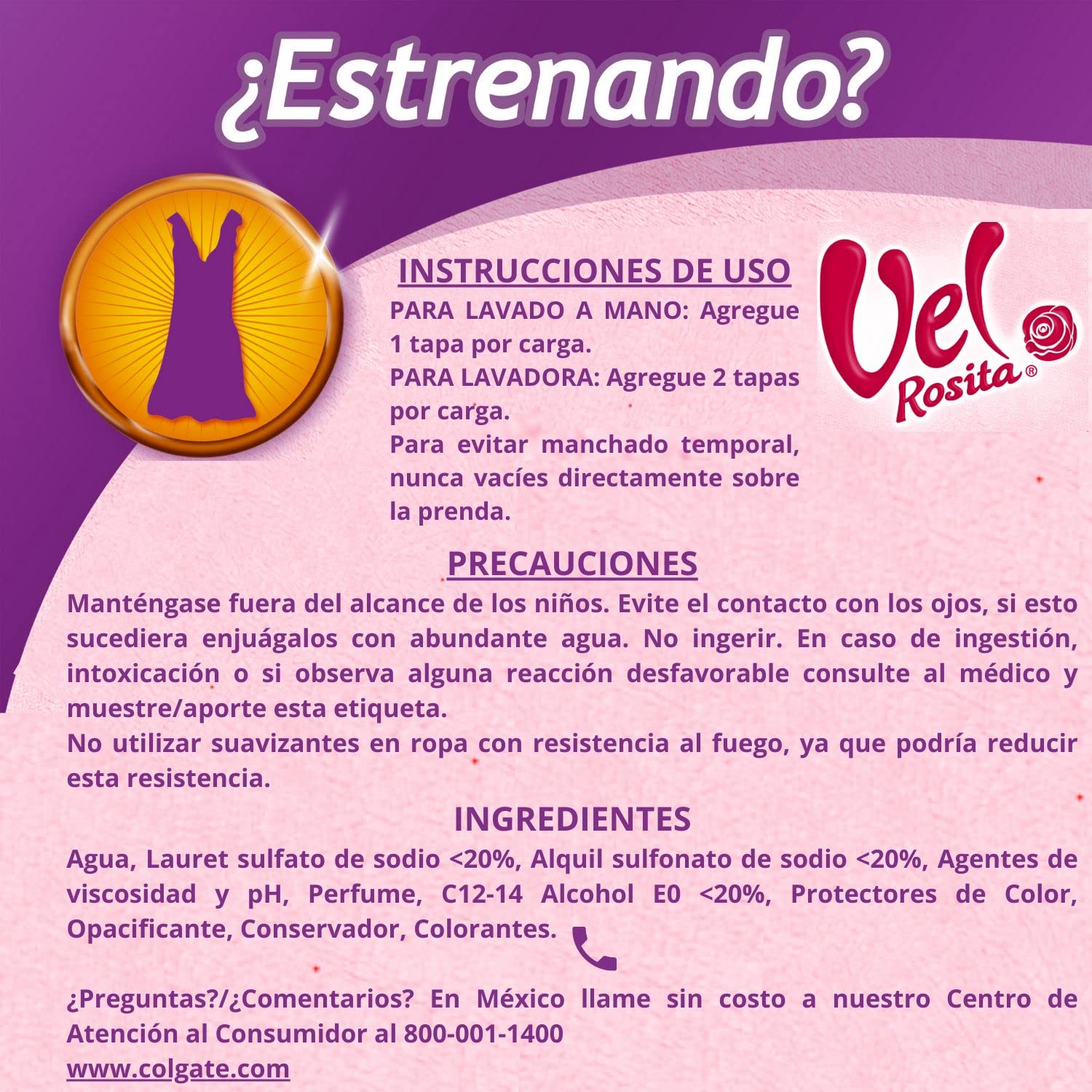 Vel Rosita Detergente Delicada, textura: espuma ligera facilita enjuague.