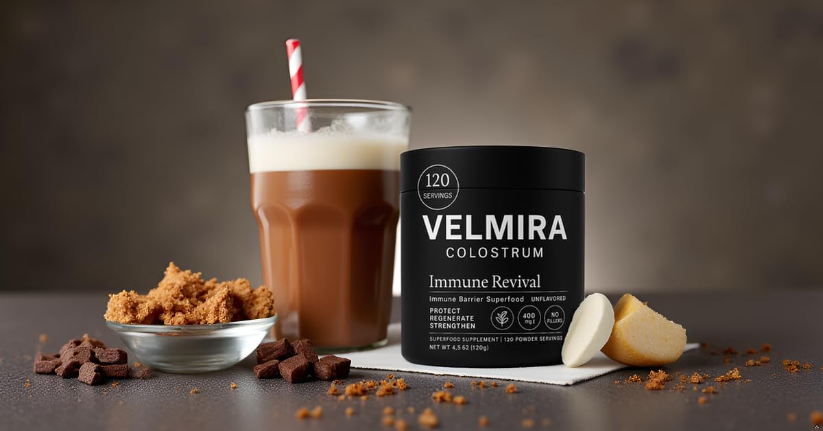 Dosis diaria de Velmira Colostrum Powder mostrando la medida de 400 mg